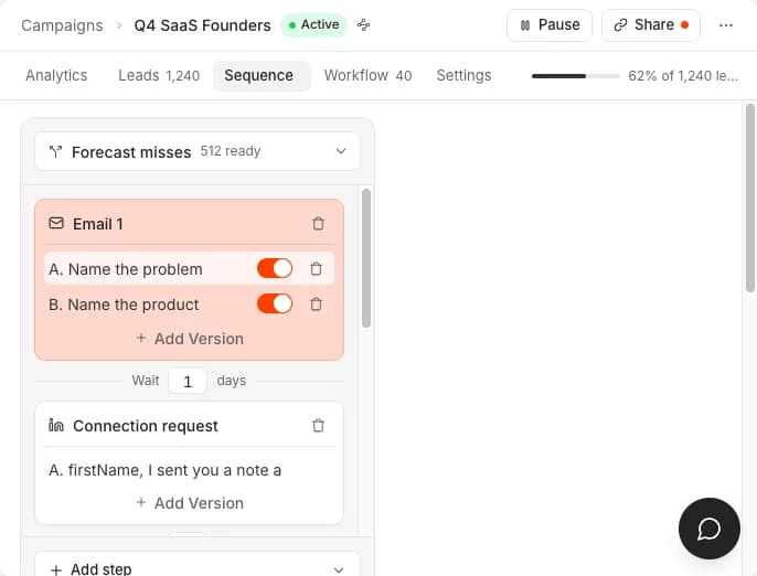 Ken sequence with email and LinkedIn steps
